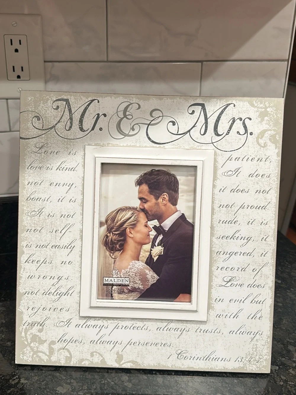 Malden Ivory Mr. & Mrs. Script Wedding Photo Frame